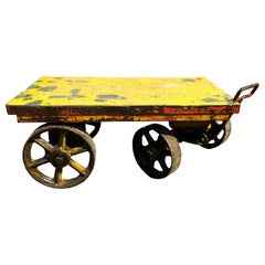 Antique One Industrial Cart with Handle and Four Iron Wheels, North America, 1900