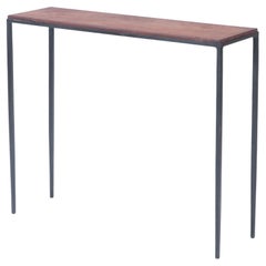 One Iron Console with Dark Brown Leather Top, Contemporary