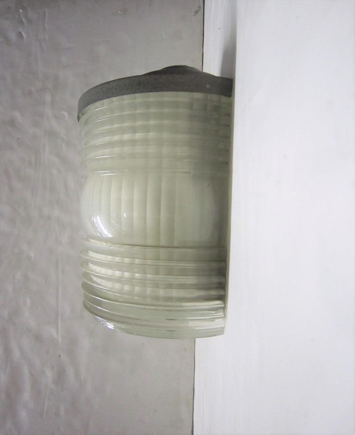 One Jean Perzel Original French Art Deco Period Glass and Metal Sconce, Signed In Good Condition For Sale In New York City, NY