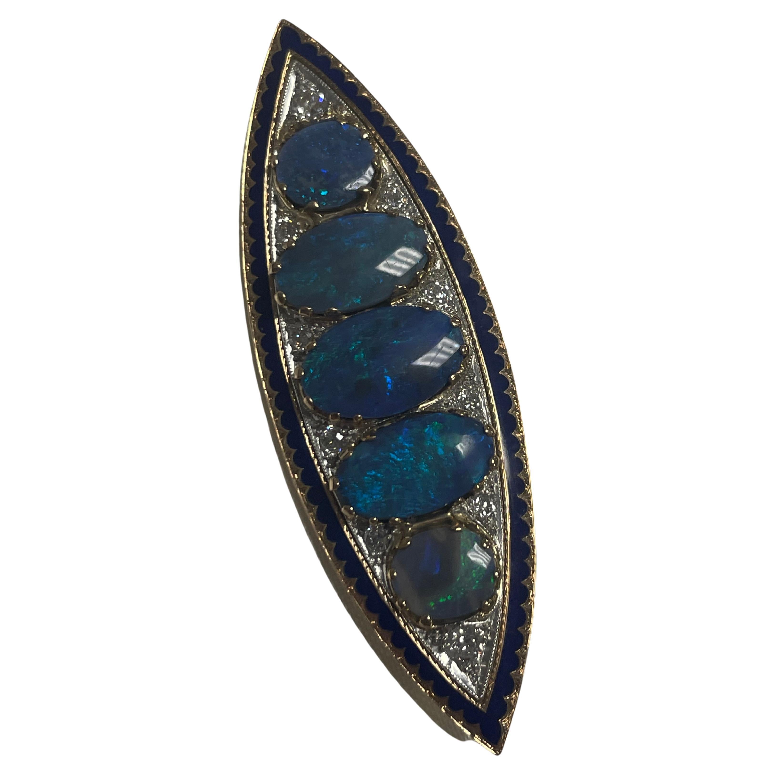 One Lady's Antique Black Opal Broach  For Sale