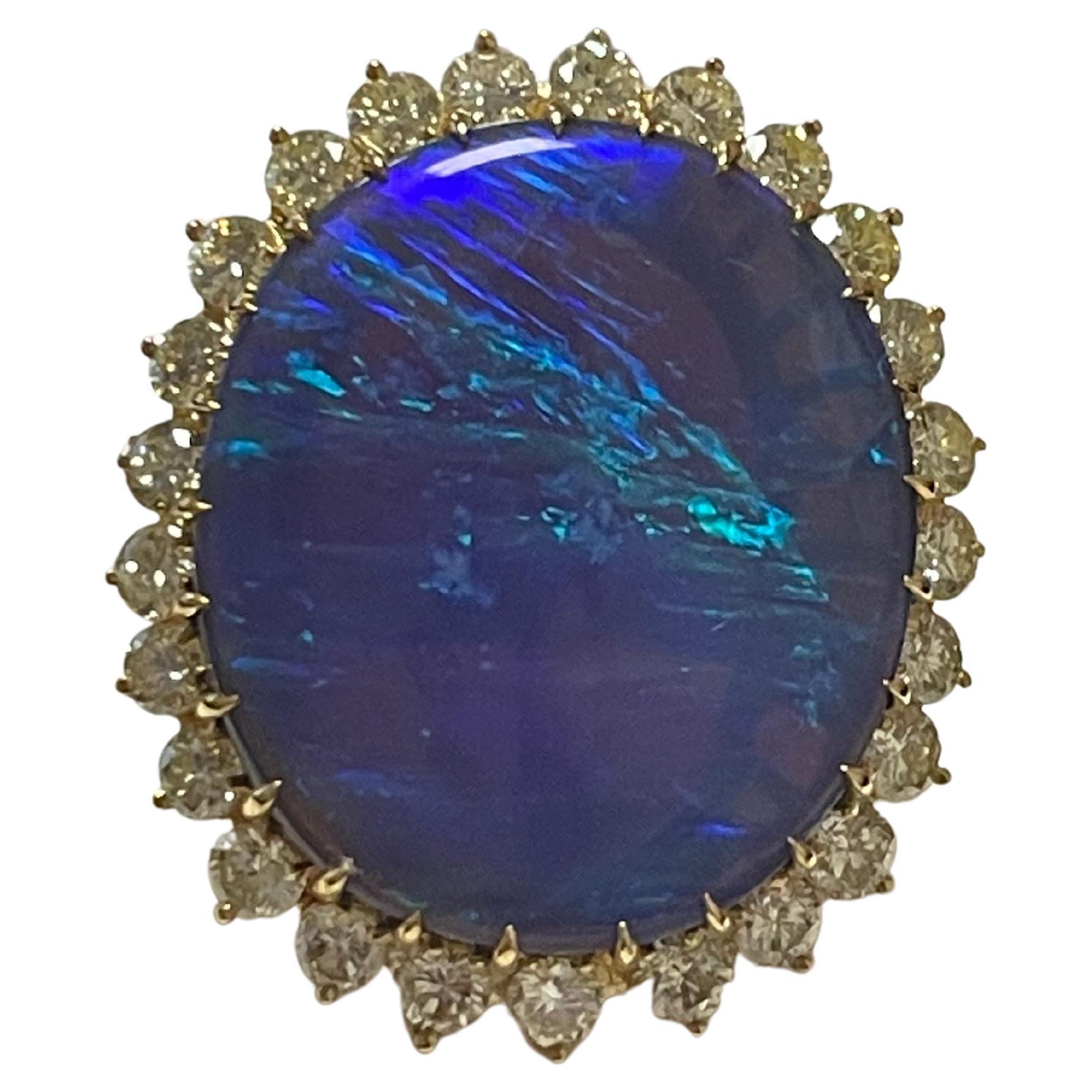 One Lady's Black Opal and Diamond Ring in 18k Yellow Gold  For Sale