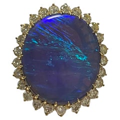 One Lady's Black Opal and Diamond Ring in 18k Yellow Gold 