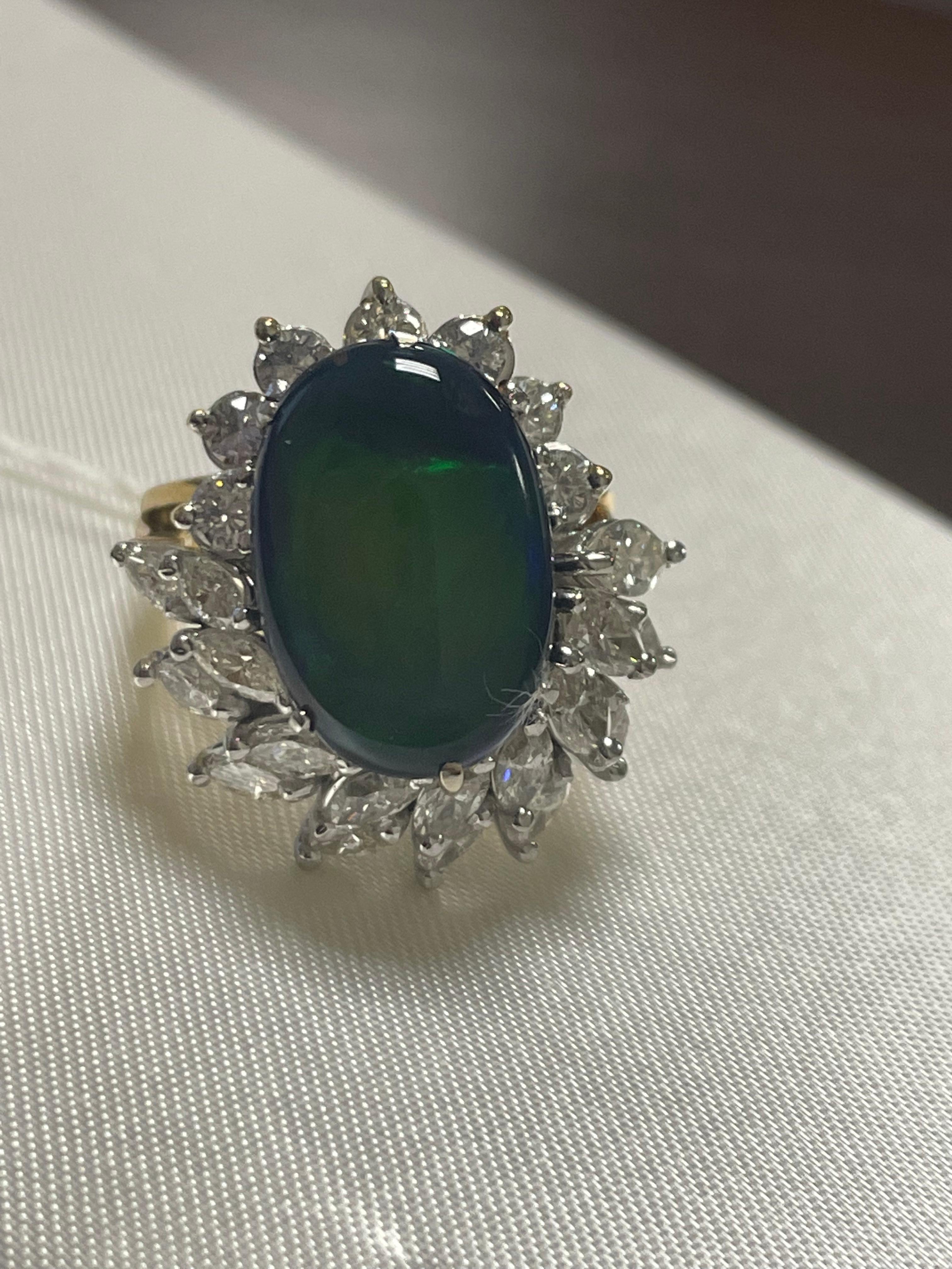 One Lady's Black Opal and Diamond Rings in Platinum In Good Condition For Sale In New York, NY