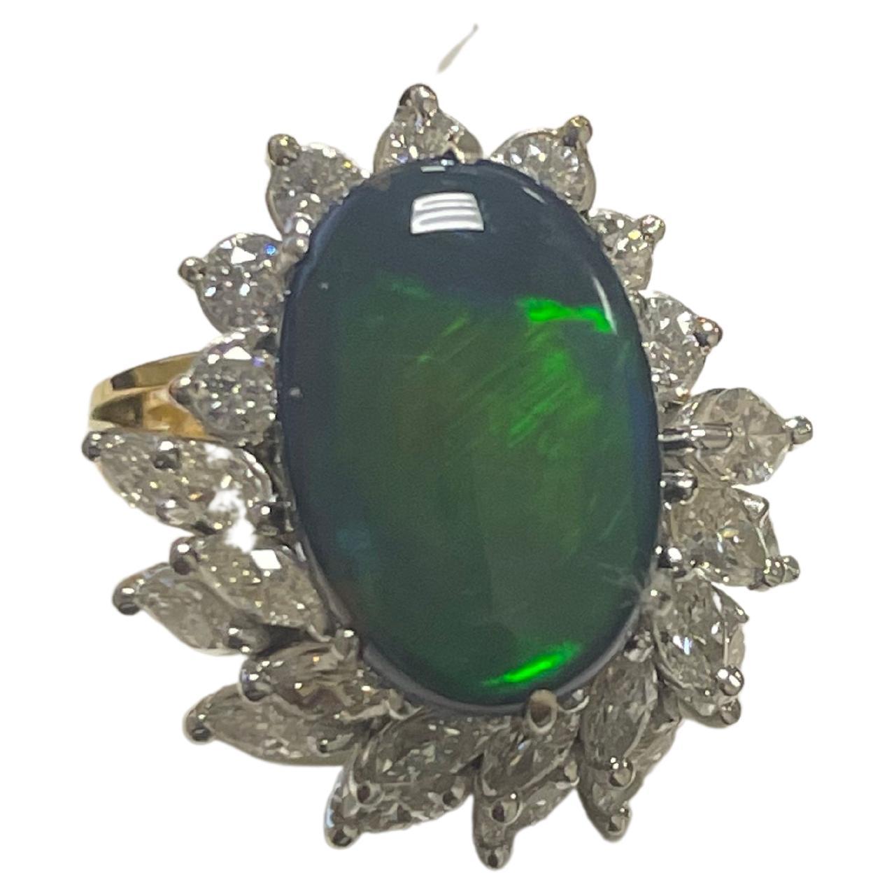 One Lady's Black Opal and Diamond Rings in Platinum For Sale