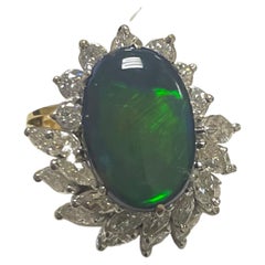 Retro One Lady's Black Opal and Diamond Rings in Platinum