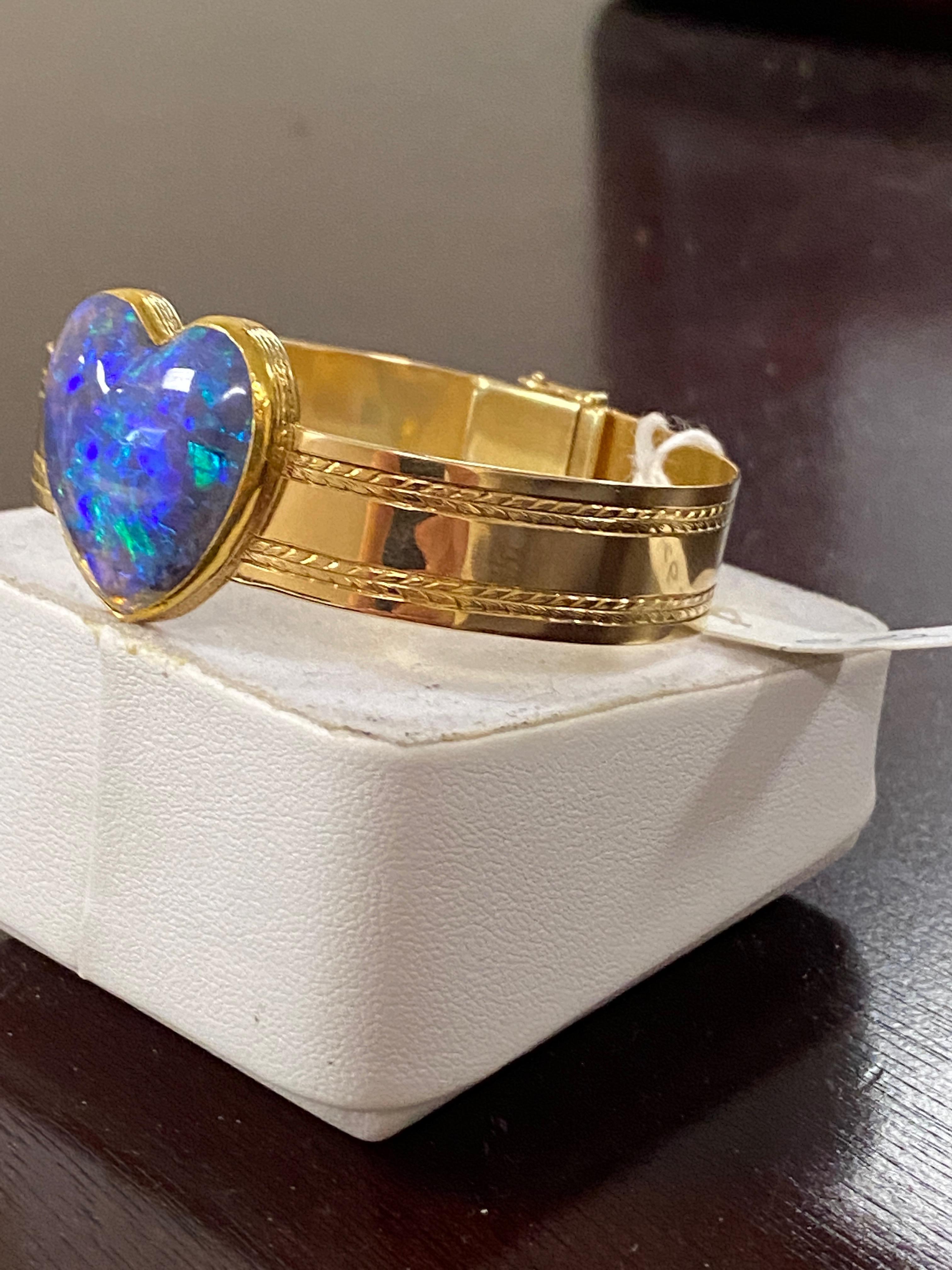 Art Deco One Lady's Black Opal and Diamonds Bracelet For Sale