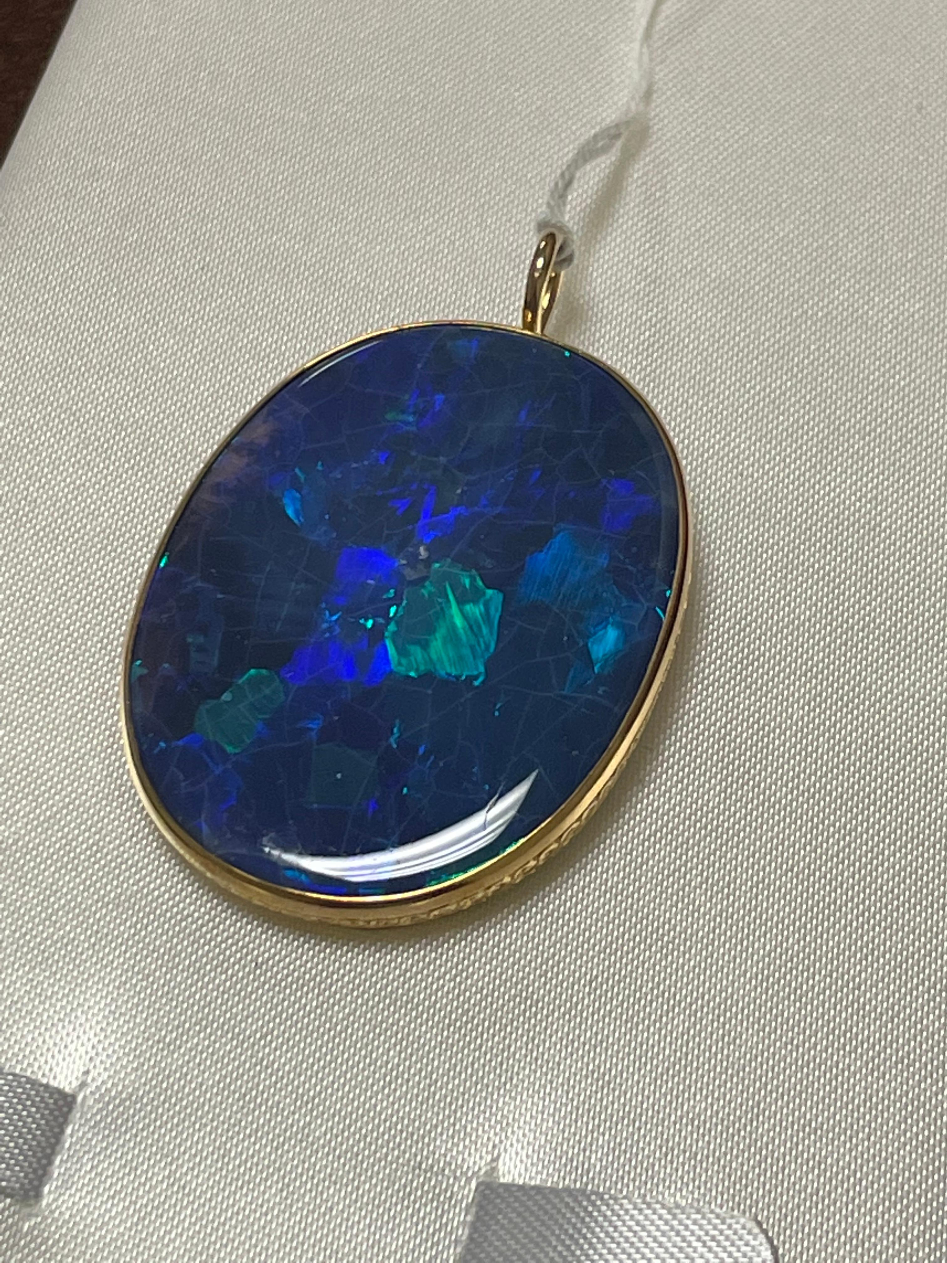 Art Deco One Lady's Marcus & CO Black Opal Pendant, 18k Yellow Gold  For Sale