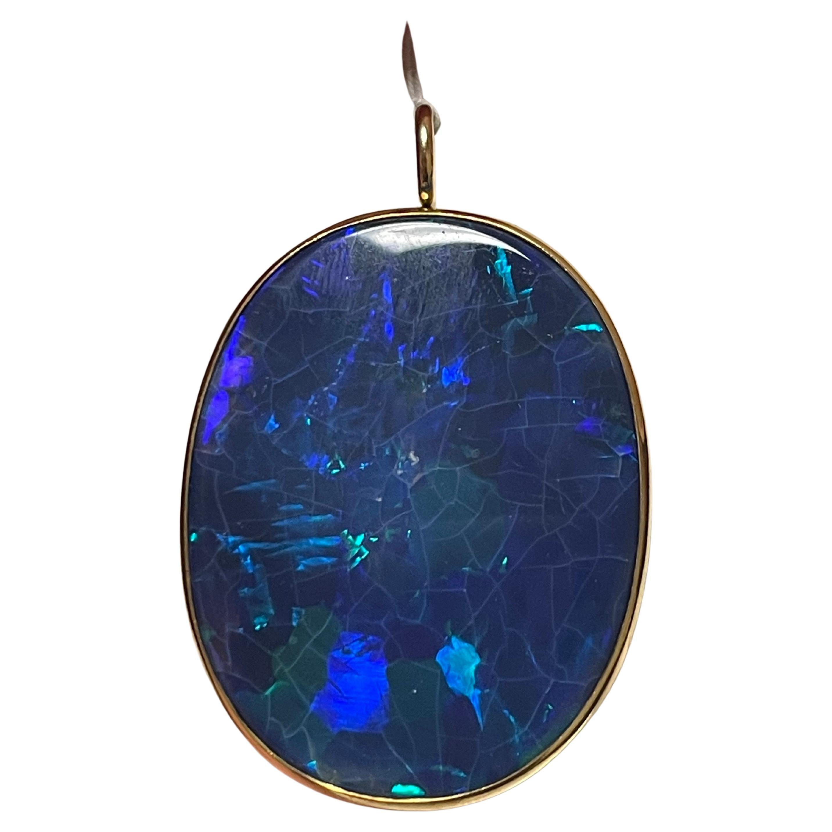 One Lady's Marcus & CO Black Opal Pendant, 18k Yellow Gold  For Sale