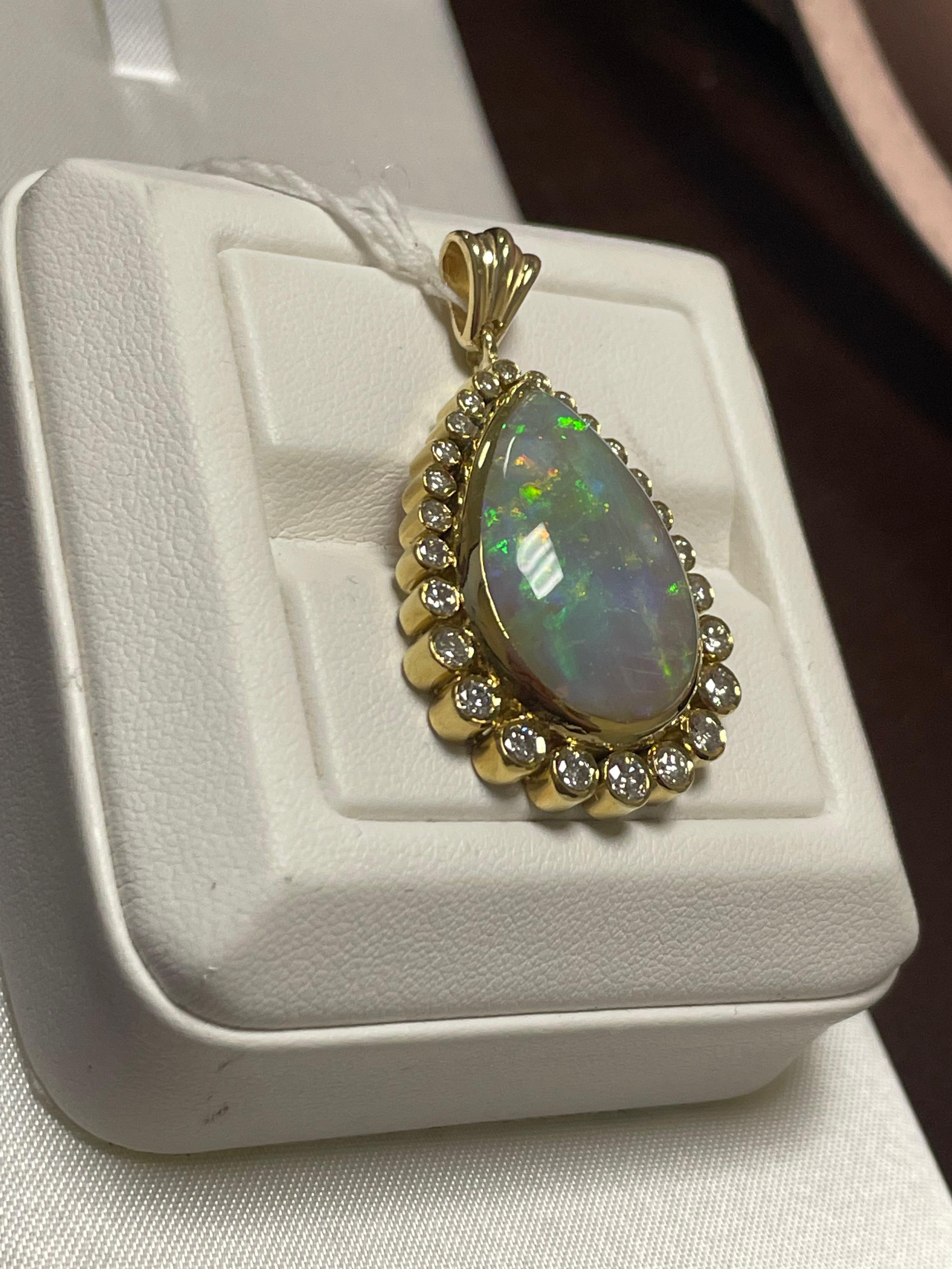 Art Deco One Lady's Opal and Pendant in 14k Yellow Gold  For Sale