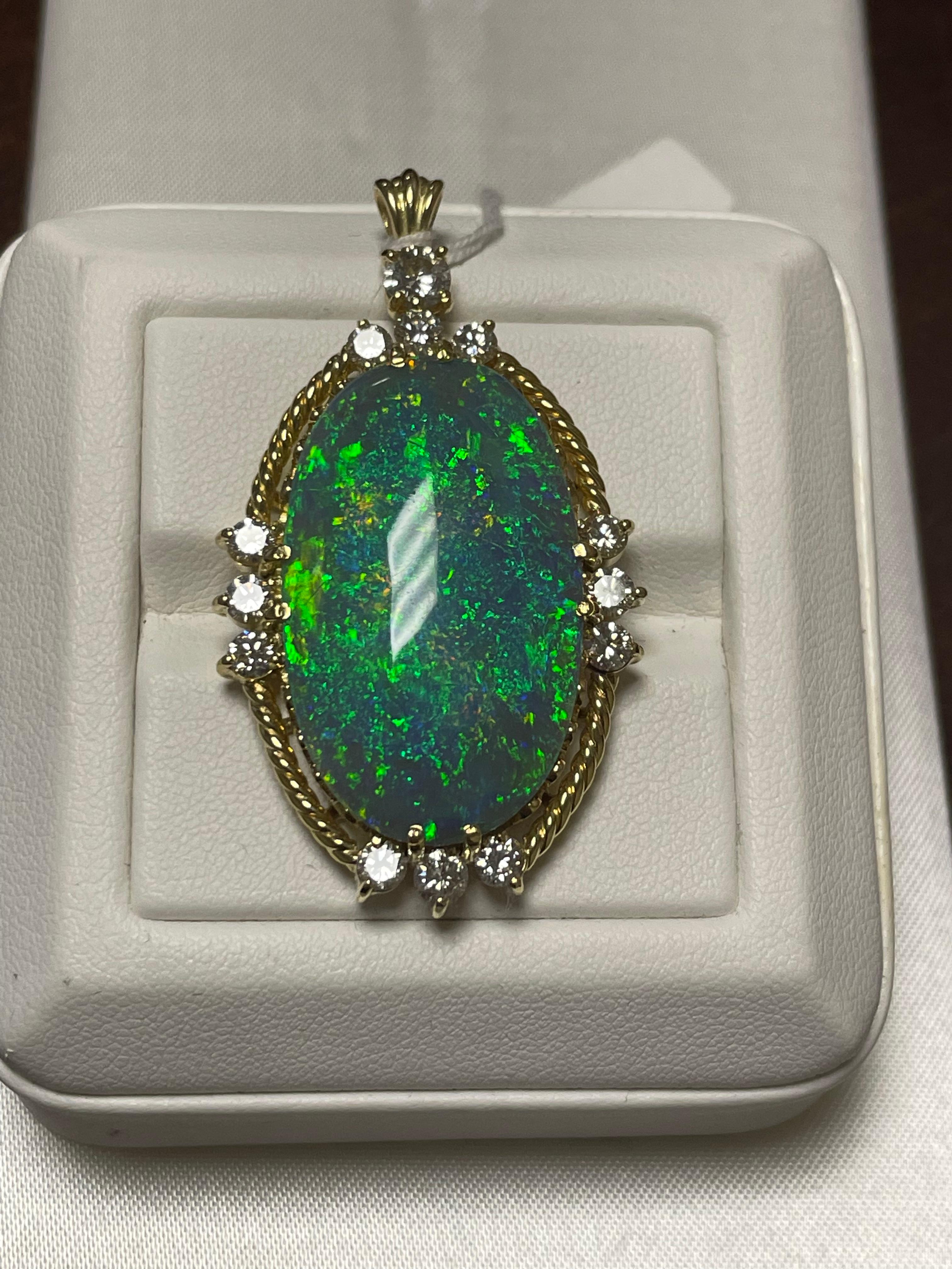 Art Deco One Lady's Opal and Pendant in 18k Yellow Gold For Sale