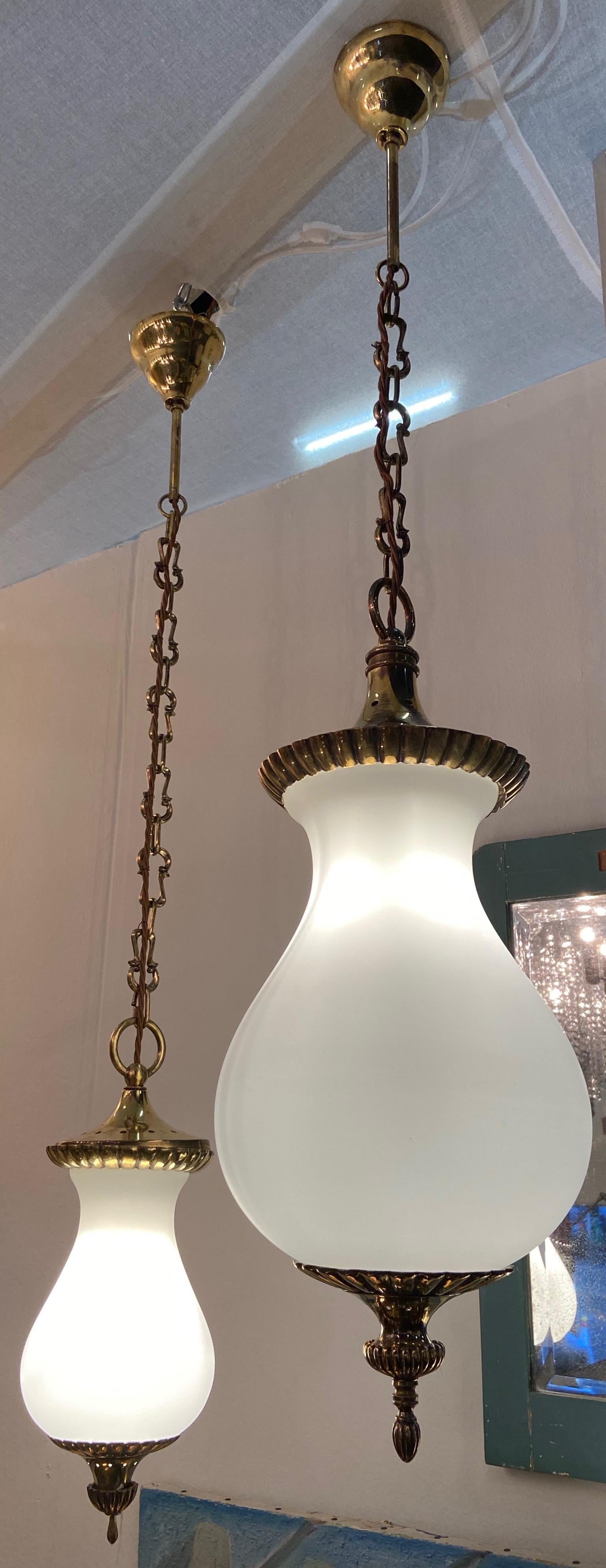 One Large and One Small Glass and Brass Lanterns or Pendant Lights 2