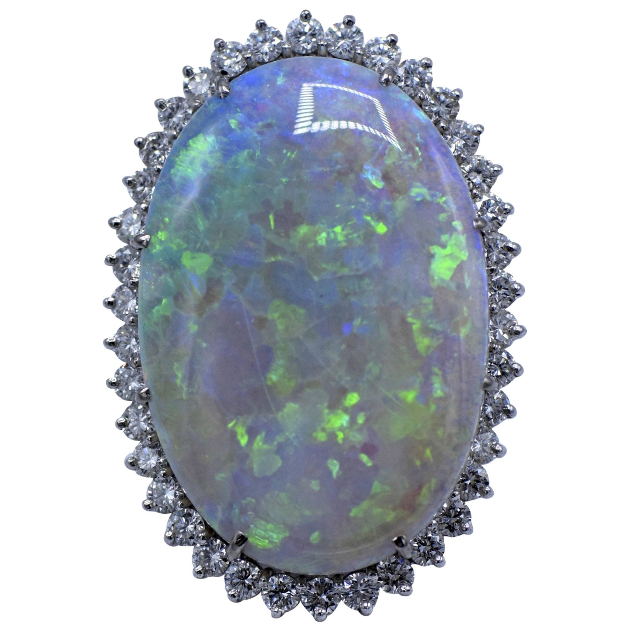 One Large Australian Opal and Diamond Ring For Sale