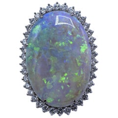 Antique One Large Australian Opal and Diamond Ring