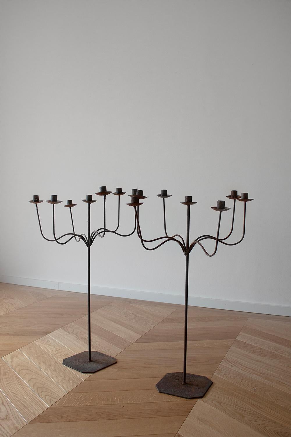 Brutalist One Large French Iron Chateau Candelabra
