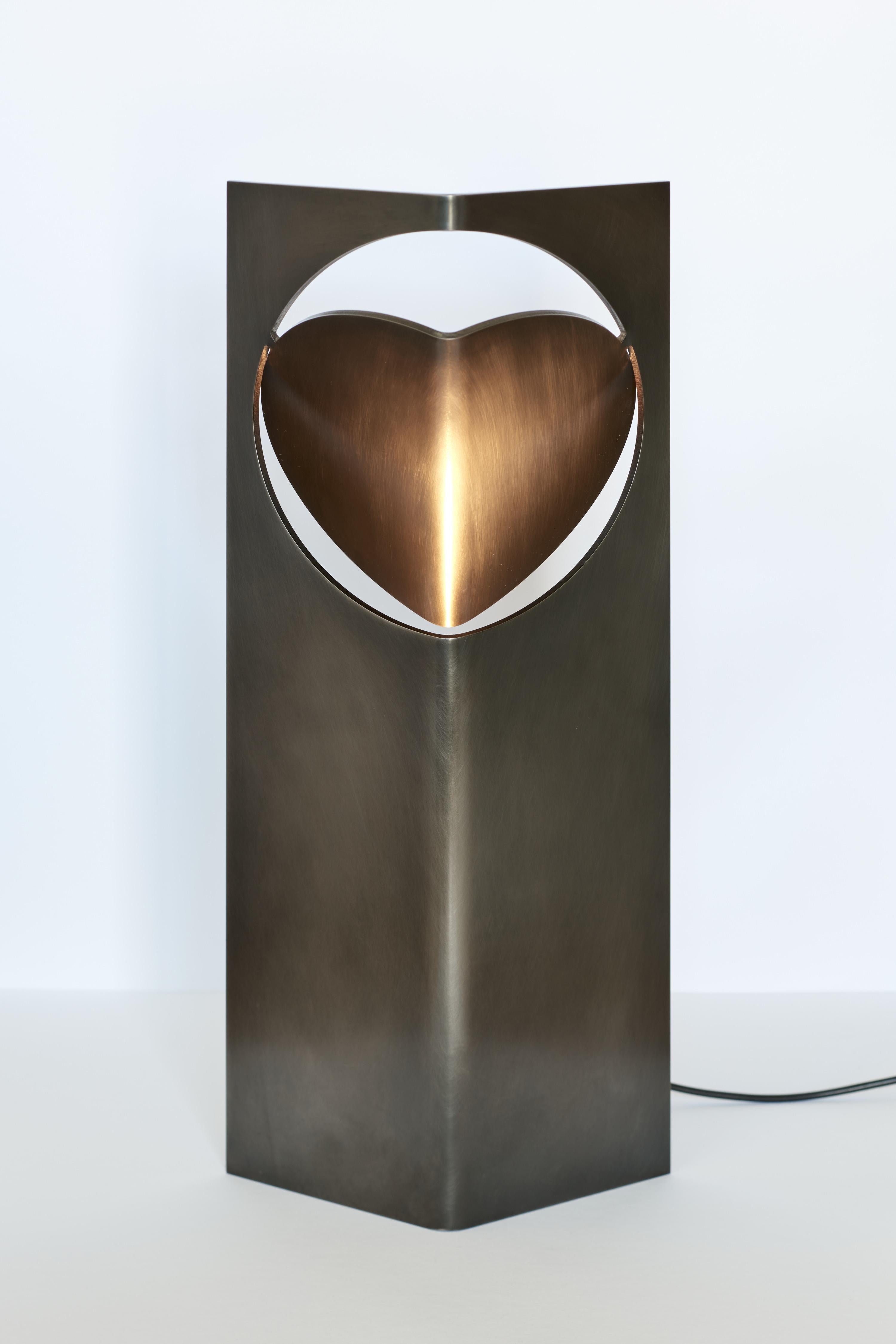 Dutch ONE LOVE Table Light Stainless Steel with Rich Black Patina by Frank Penders For Sale
