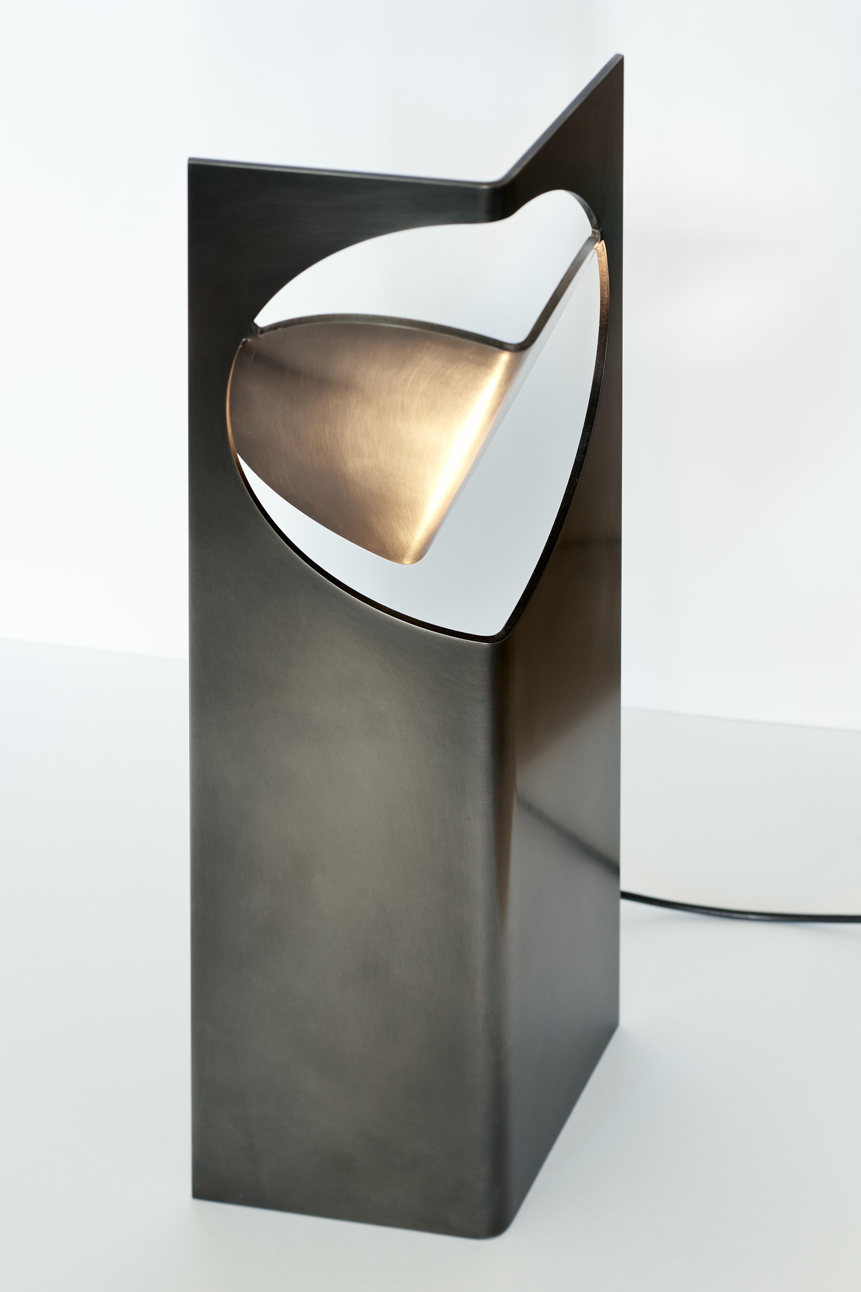 Brushed ONE LOVE Table Light Stainless Steel with Rich Black Patina by Frank Penders For Sale