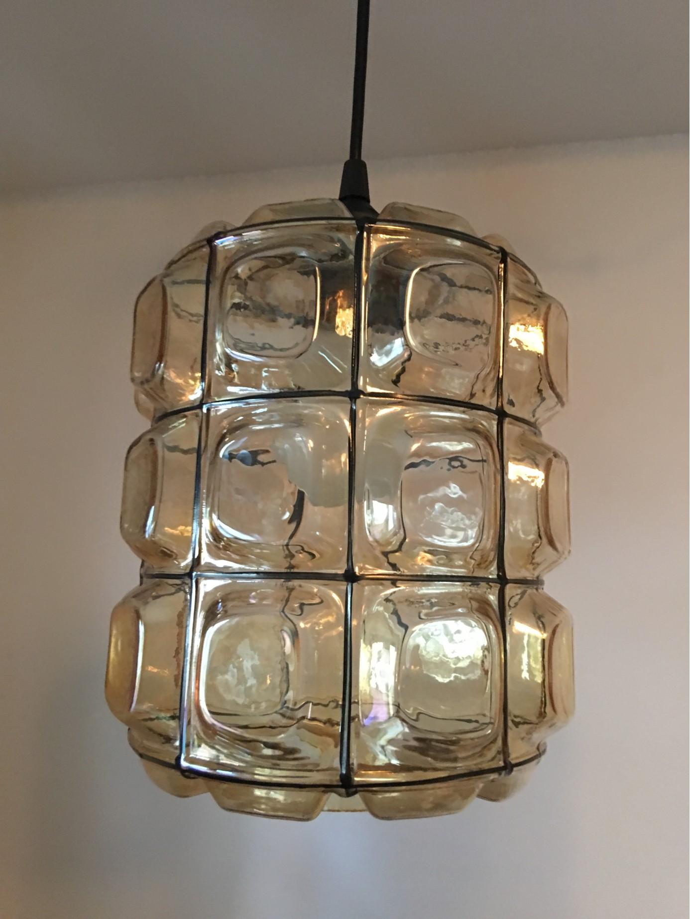 Mid-20th Century One Lovely Pair of German Limburg Style Glass Pendant Lamps For Sale