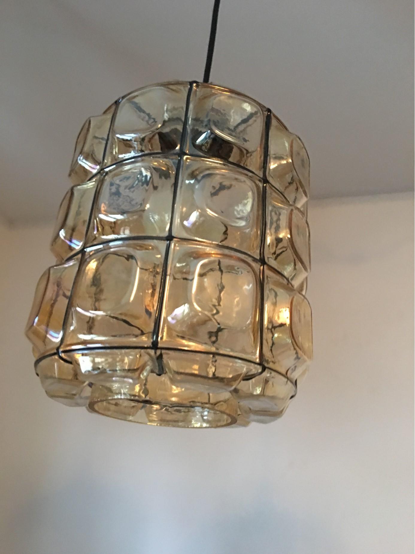 One Lovely Pair of German Limburg Style Glass Pendant Lamps For Sale 1