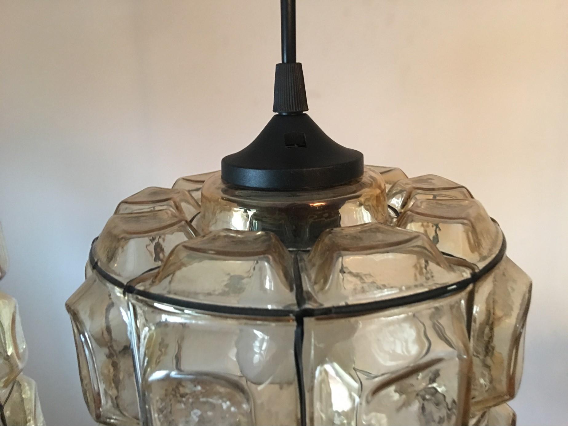 One Lovely Pair of German Limburg Style Glass Pendant Lamps For Sale 2