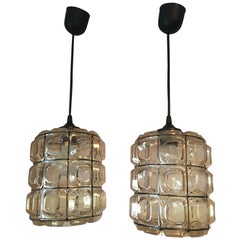 One Lovely Pair of German Limburg Style Glass Pendant Lamps One Lovely Pair of German Limburg Style Glass Pendant Lamps