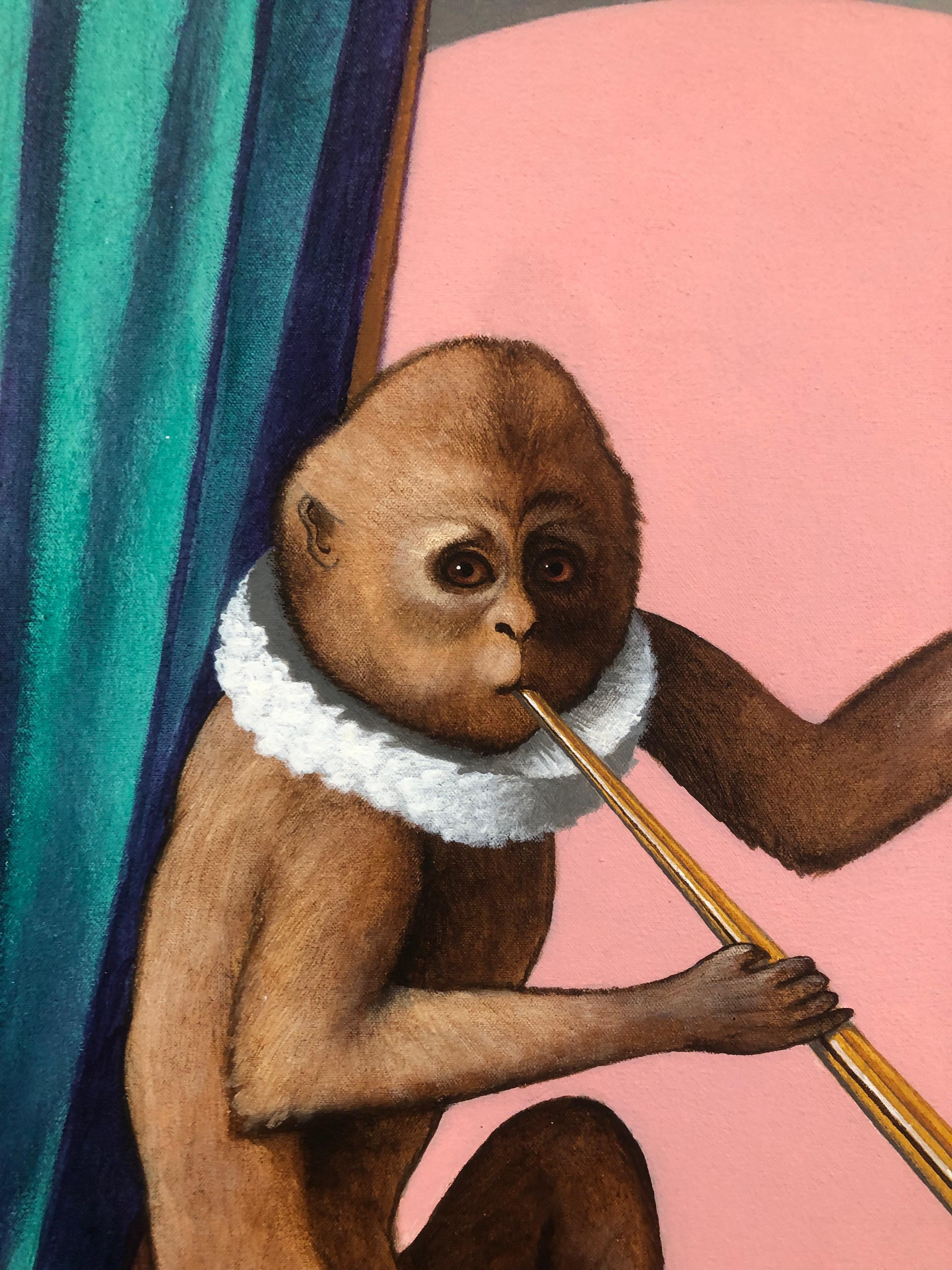 Un hombre orquesta
Pintura original de Lynn Curlee
Cuadro caprichoso de un mono musical
El cuadro está envuelto para galería con los bordes totalmente acabados, por lo que el enmarcado es opcional