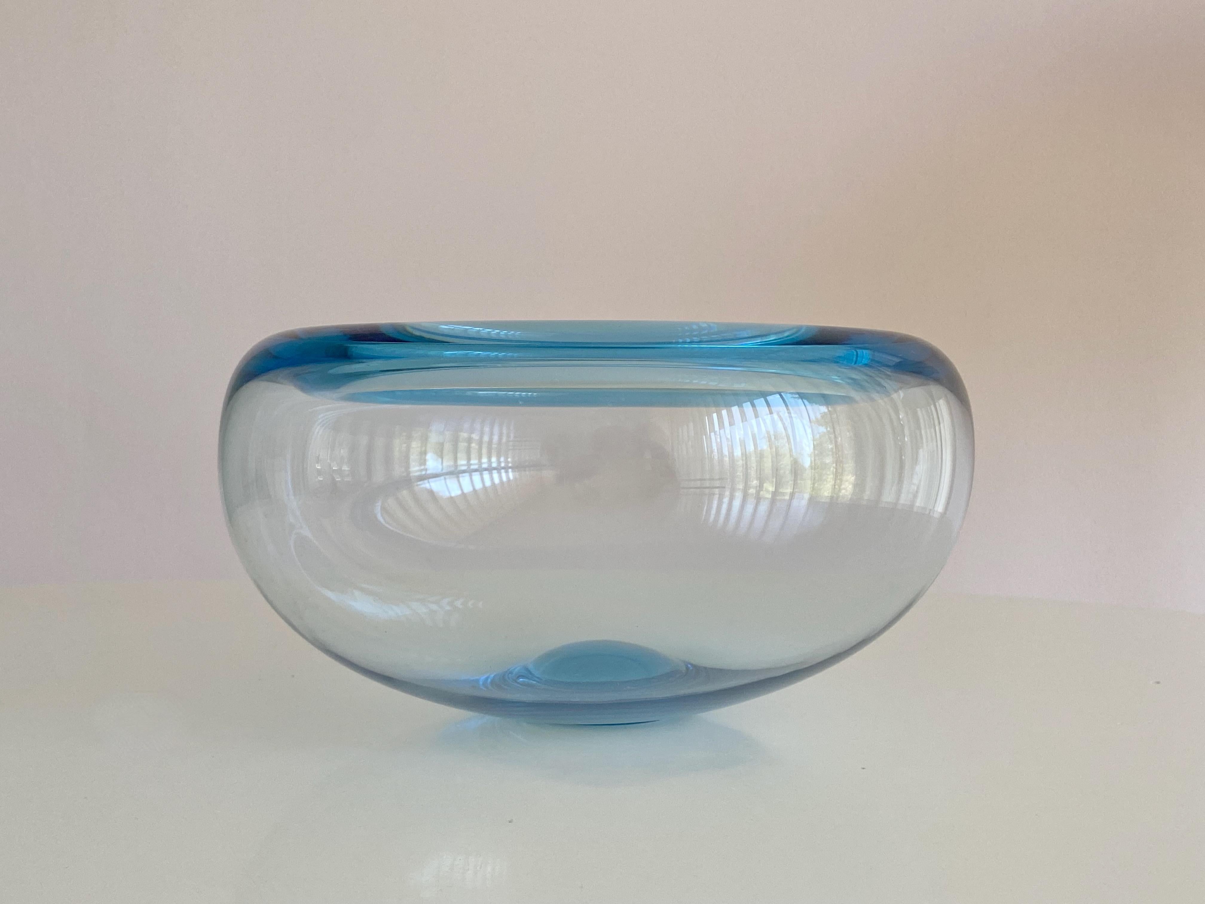 Mid-Century Modern One Medium Size Light Blue Holmegaard Glass Bowl Provence by Per Lütken Denmark For Sale