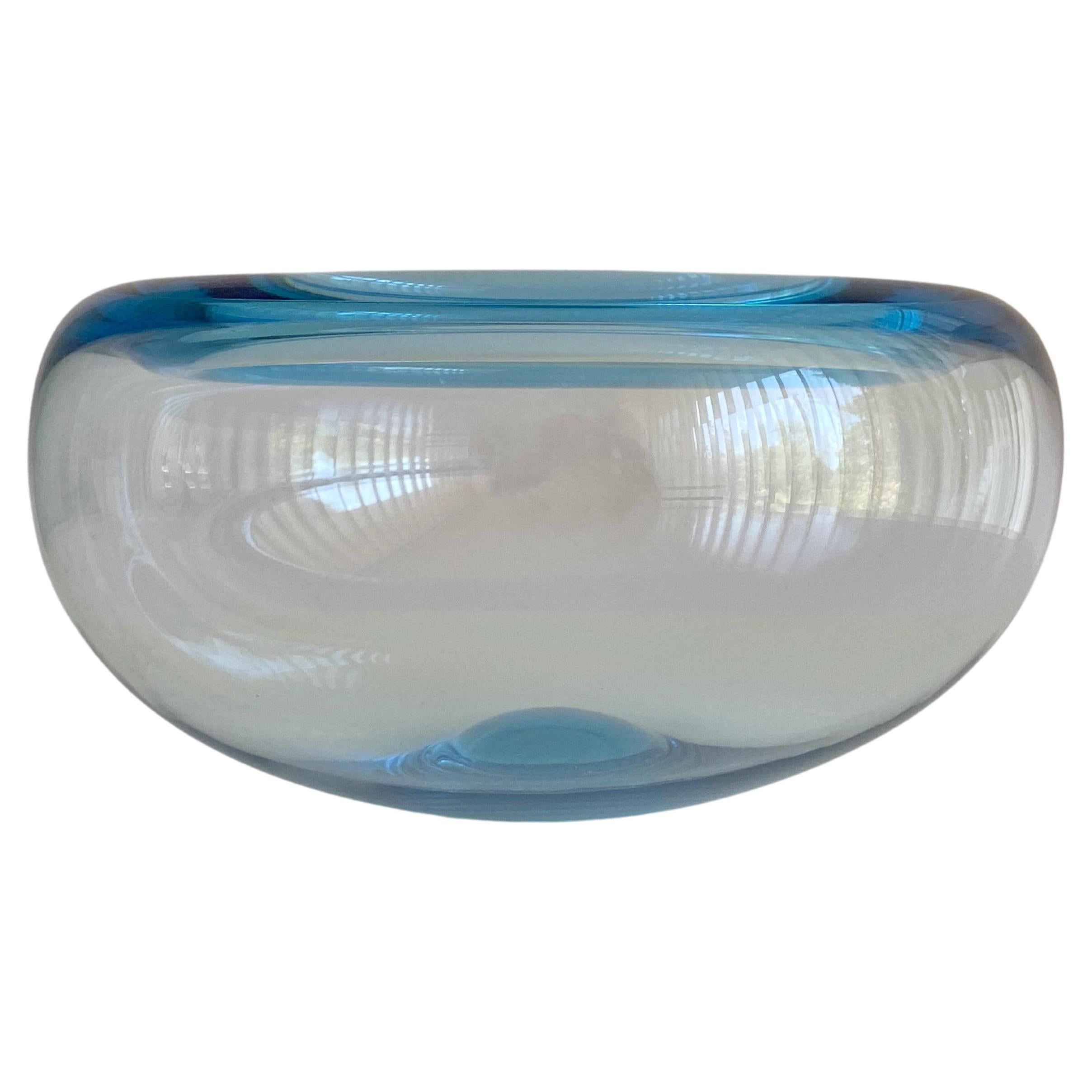 One Medium Size Light Blue Holmegaard Glass Bowl Provence by Per Lütken Denmark For Sale