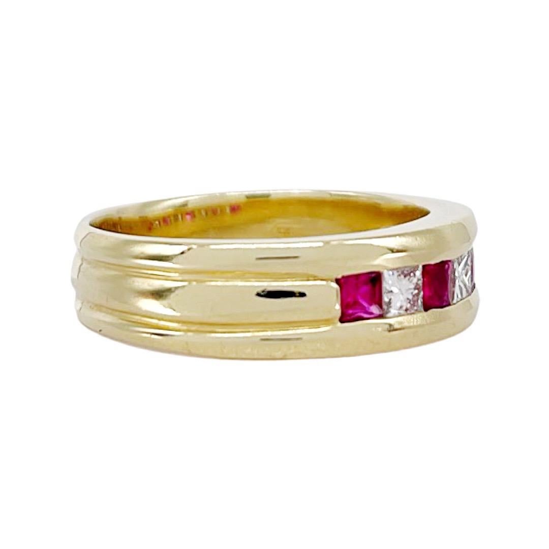 Contemporary One Men's Diamond and Ruby Band For Sale