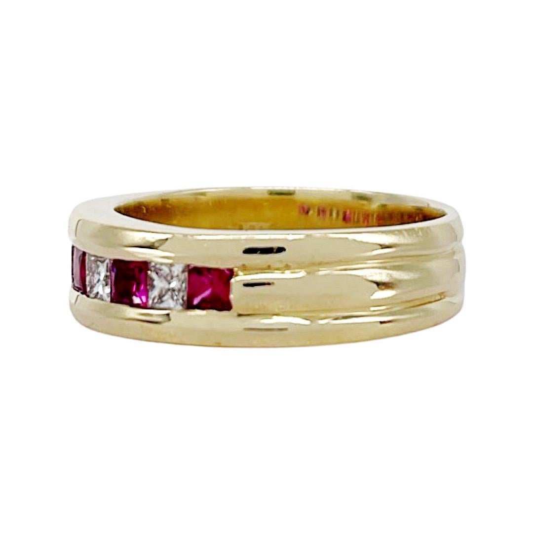 Princess Cut One Men's Diamond and Ruby Band For Sale