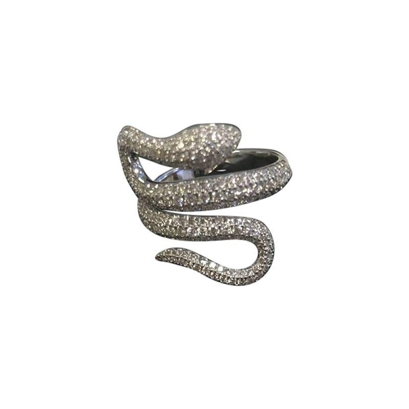 Messika "Snake" Ring in 18 Karat White Gold Set with Diamonds For Sale