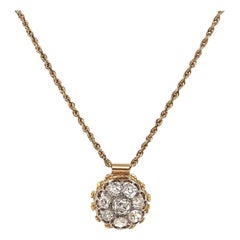 Pendentif grappe en or 18 carats avec diamants taille vieille mine de 1,85 carat, milieu du siècle dernier
