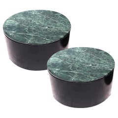 One Mid-Century Modern Paul Mayen Style Green Marble Top Drum Side Table  