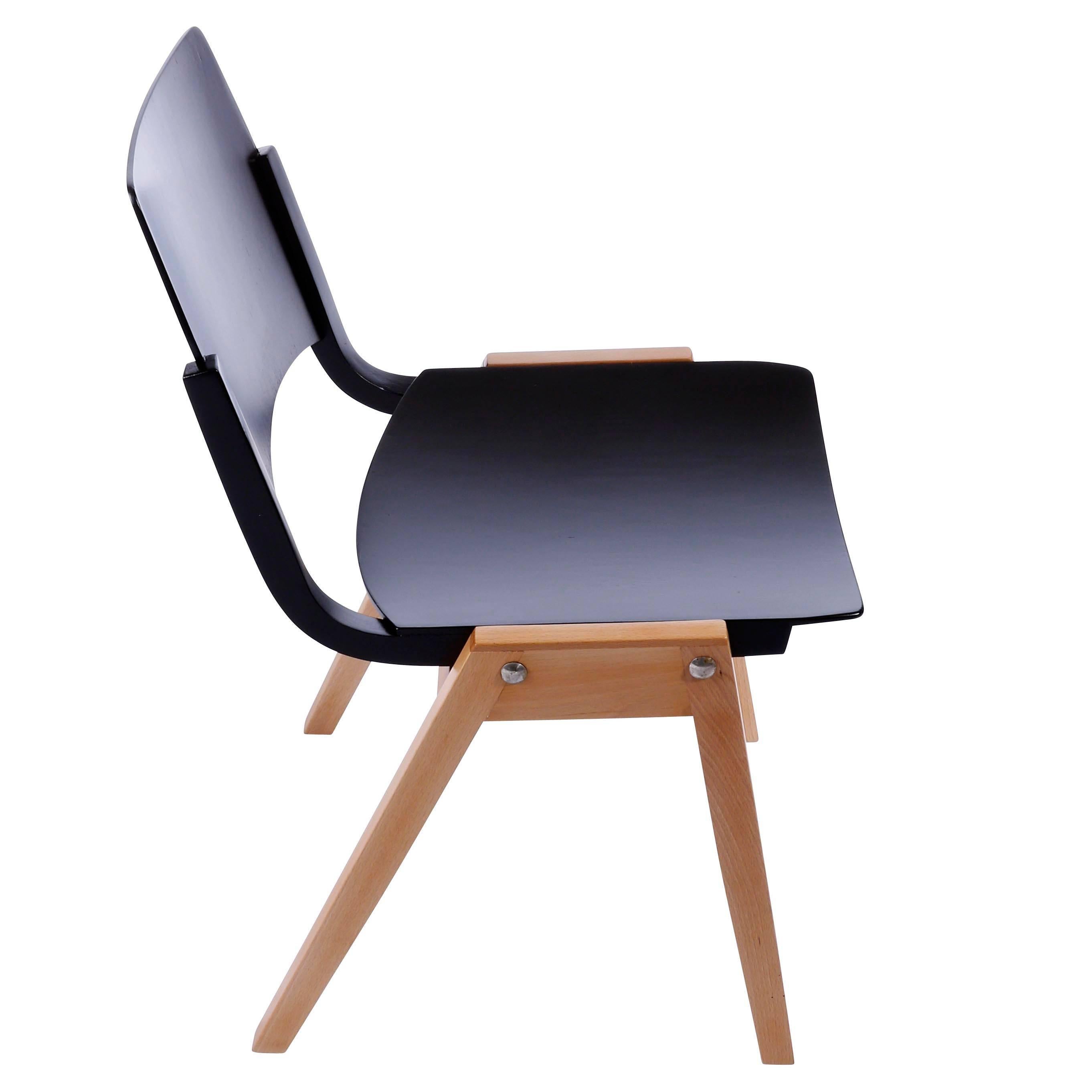 Mid-20th Century One of Ten Roland Rainer Stacking Chairs P7, Bicolored Beech Black Austria, 1952