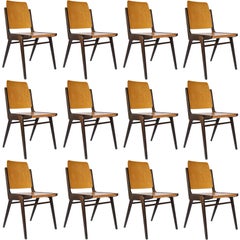 Une des 12 chaises empilables Franz Schuster:: hêtre bicolore:: Autriche:: 1959