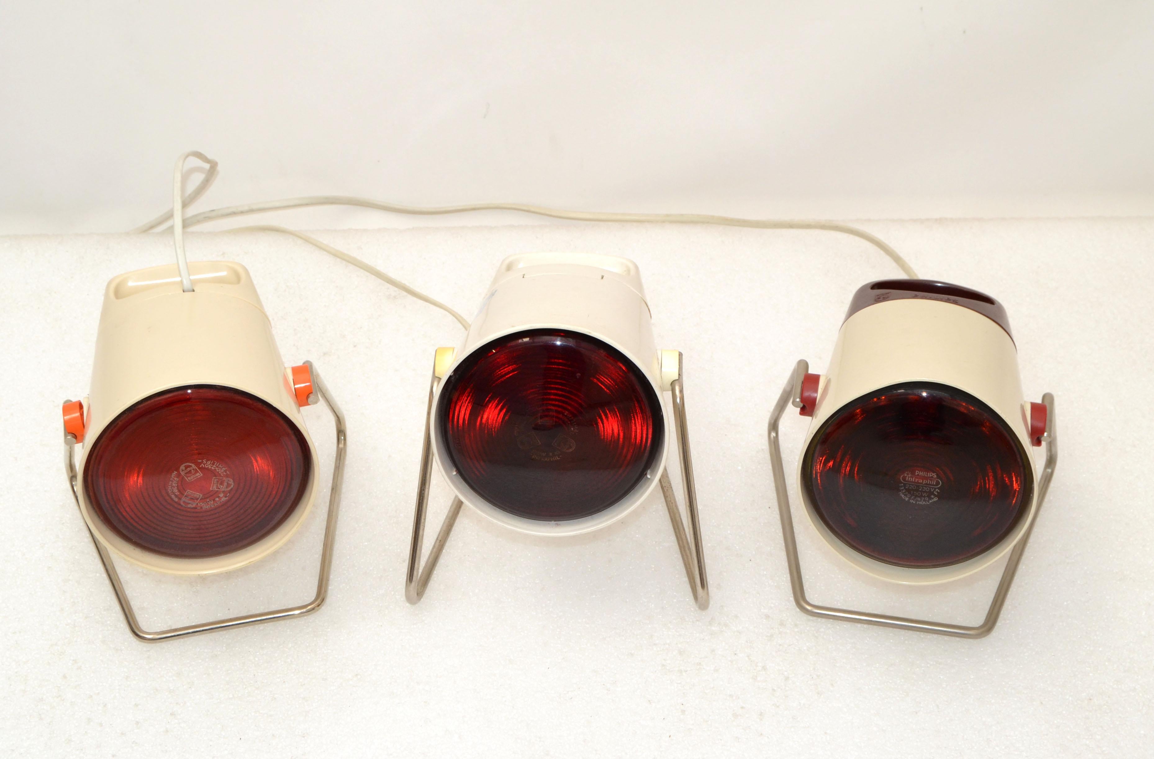 Metal One of 3 Philips Vintage Infrared Heat Lamp Charlotte Perriand HP 3603 Infraphil For Sale