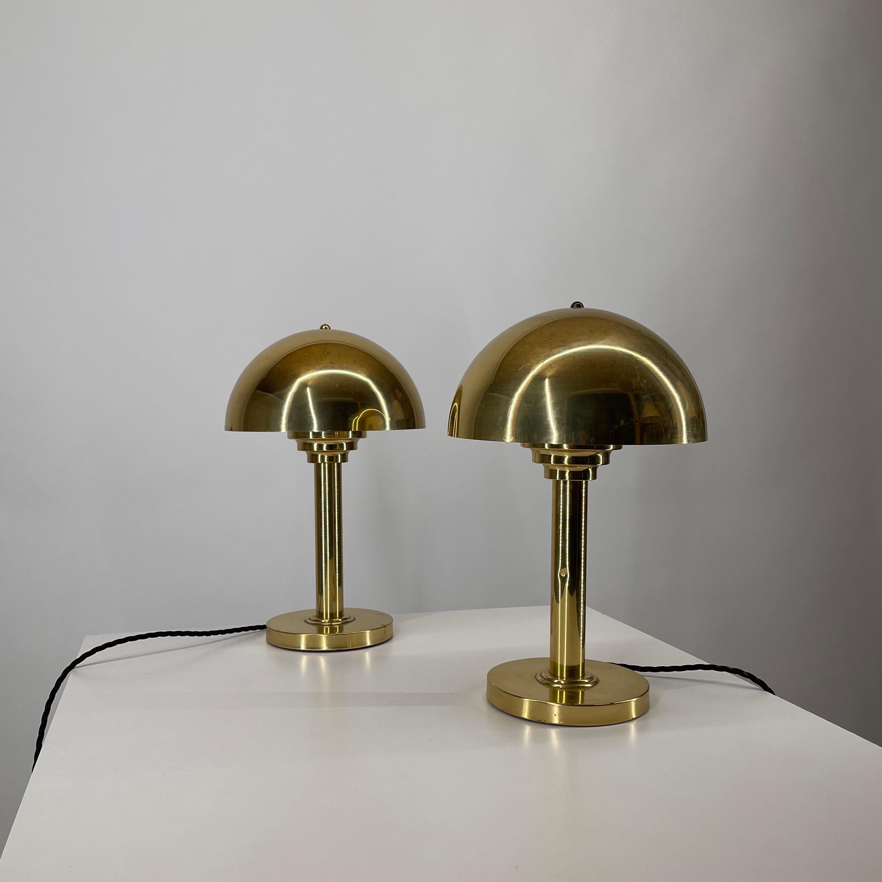 Austrian 1 of 7 Art Deco Brass Mushroom Table Lamps, Austria, 1970s For Sale