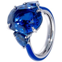 One of a Kind 10.32 Carats Sapphire Three-Stone Platinum and Ceramic Ring