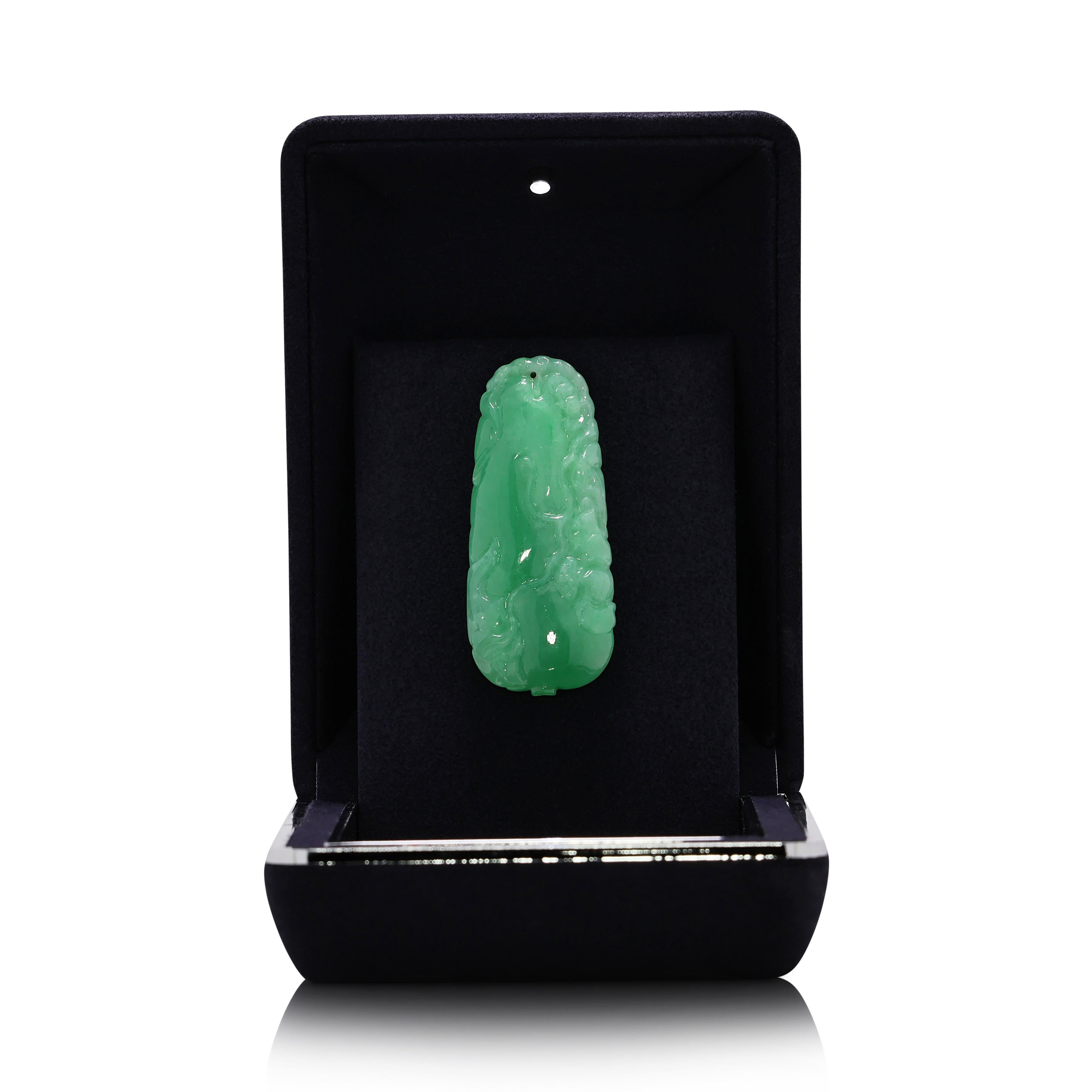 One of a Kind 108.83ct Type A Jadeite Pendant - Carved Melon & Bat For Sale 6