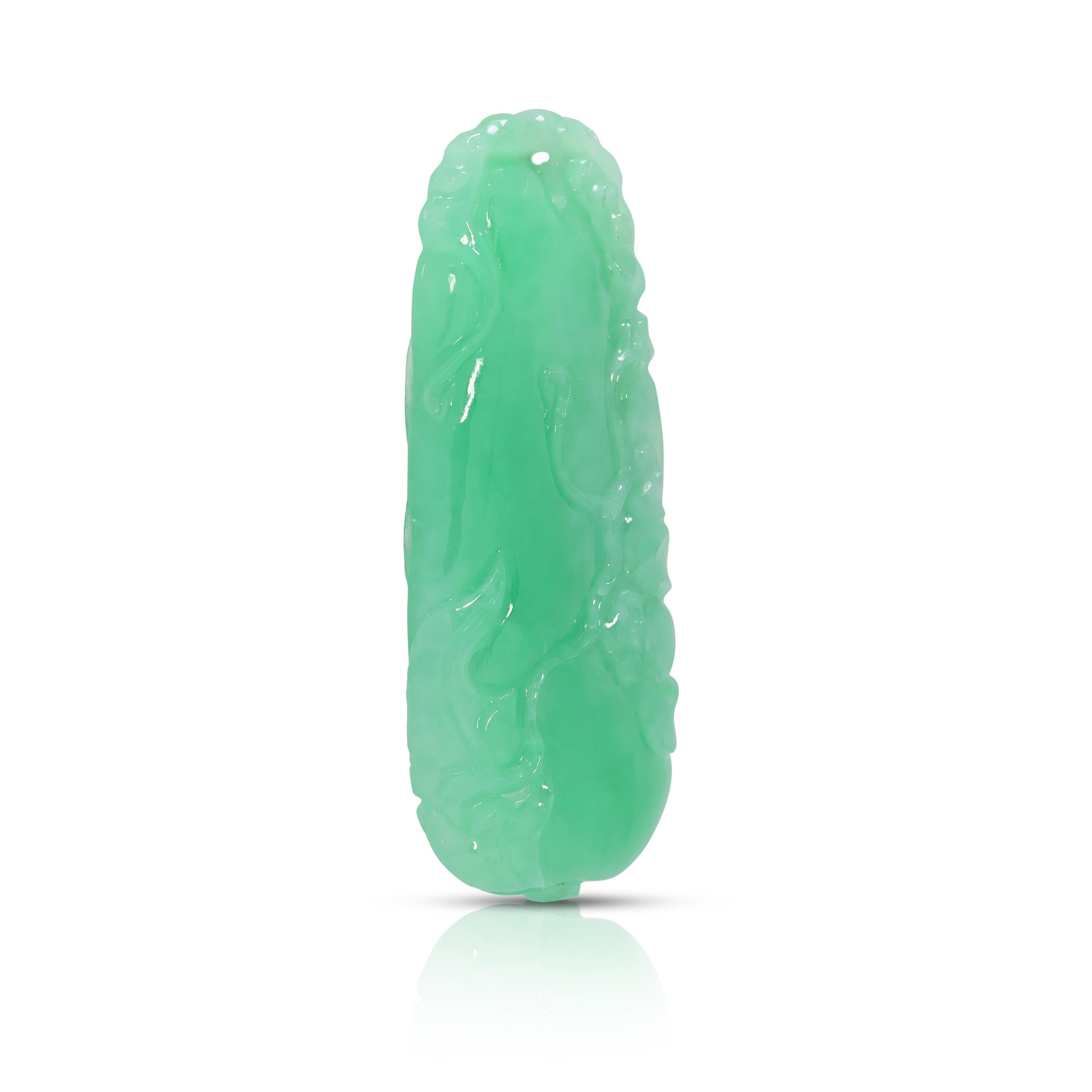 Women's One of a Kind 108.83ct Type A Jadeite Pendant - Carved Melon & Bat For Sale