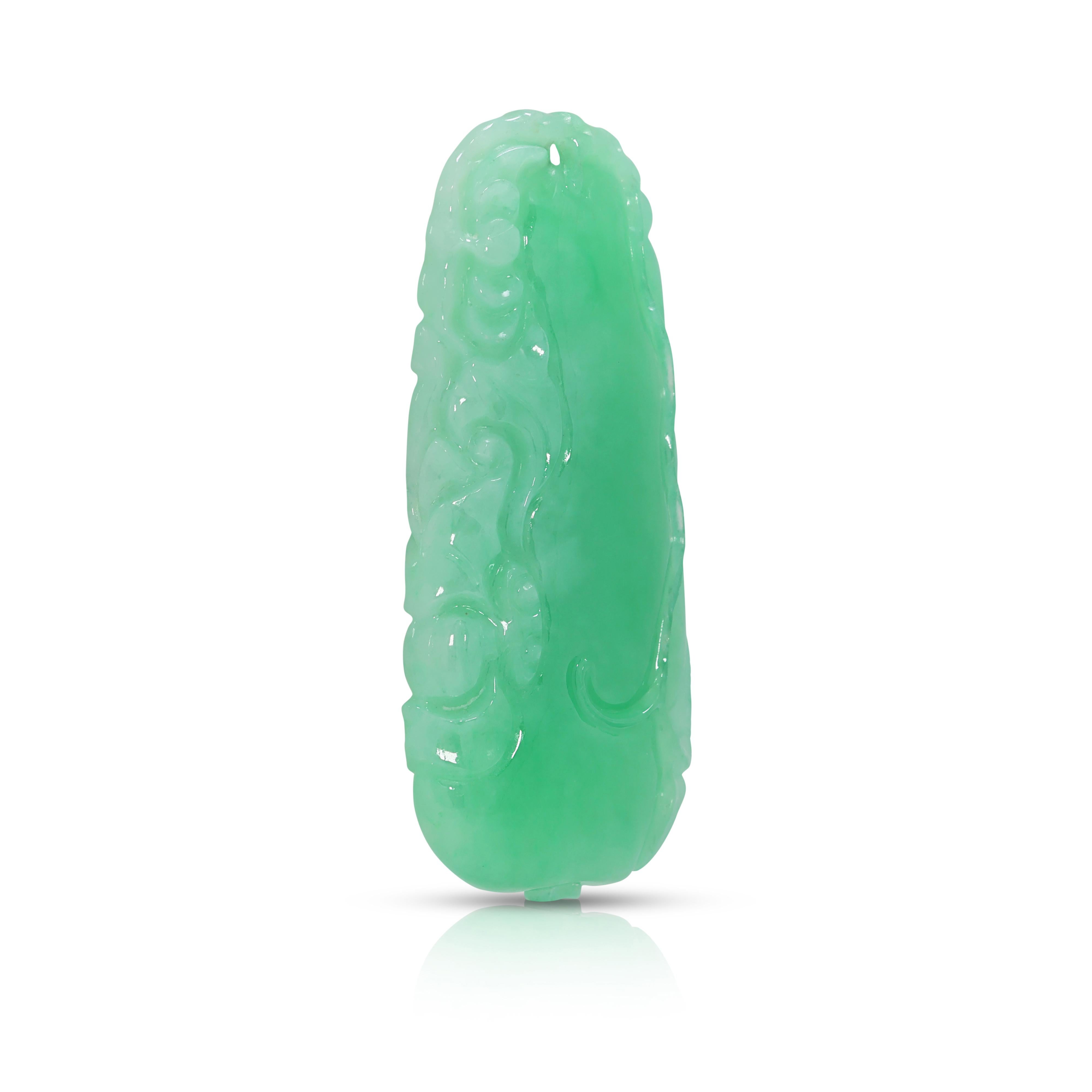 One of a Kind 108.83ct Type A Jadeite Pendant - Carved Melon & Bat For Sale 3
