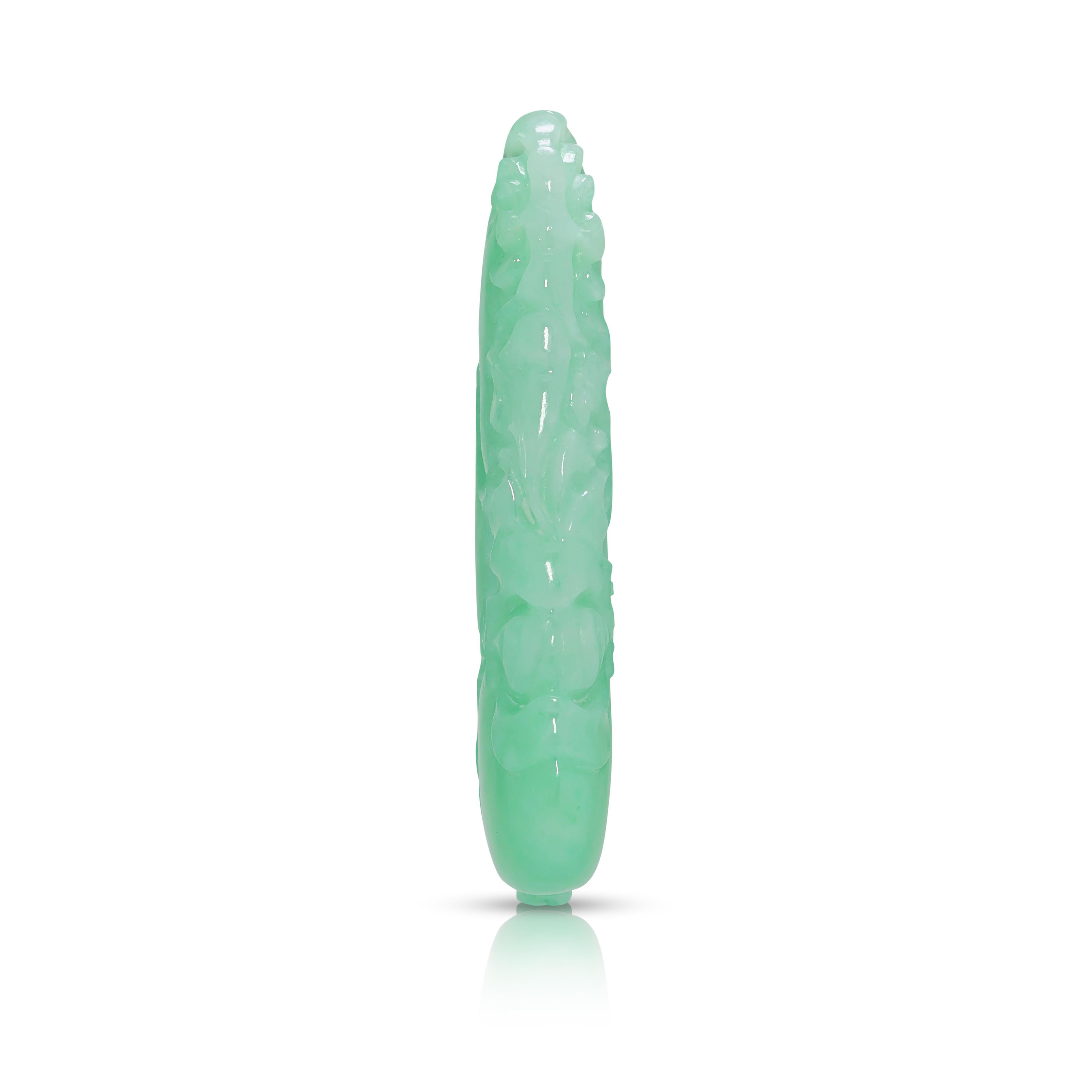 One of a Kind 108.83ct Type A Jadeite Pendant - Carved Melon & Bat For Sale 4