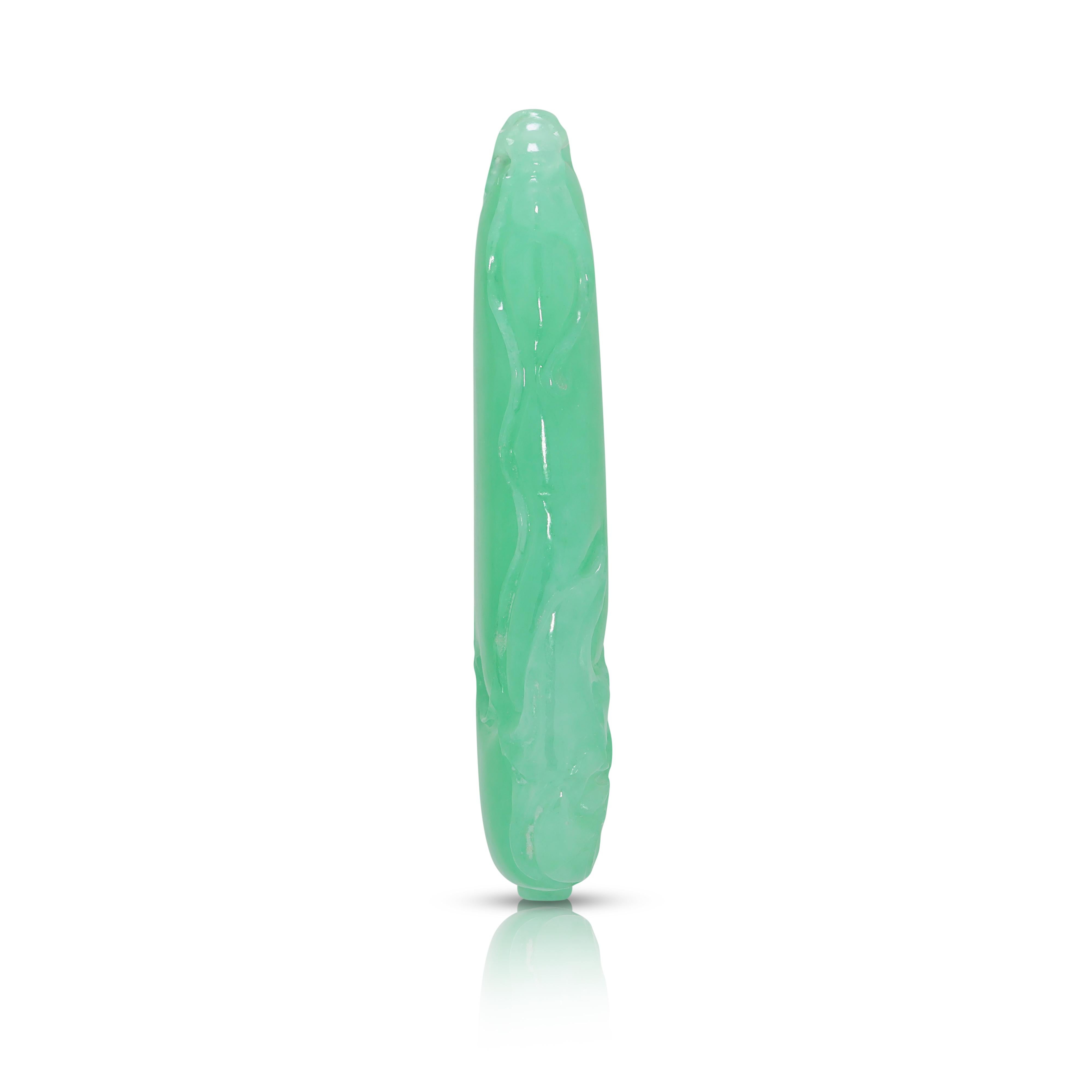 One of a Kind 108.83ct Type A Jadeite Pendant - Carved Melon & Bat For Sale 5