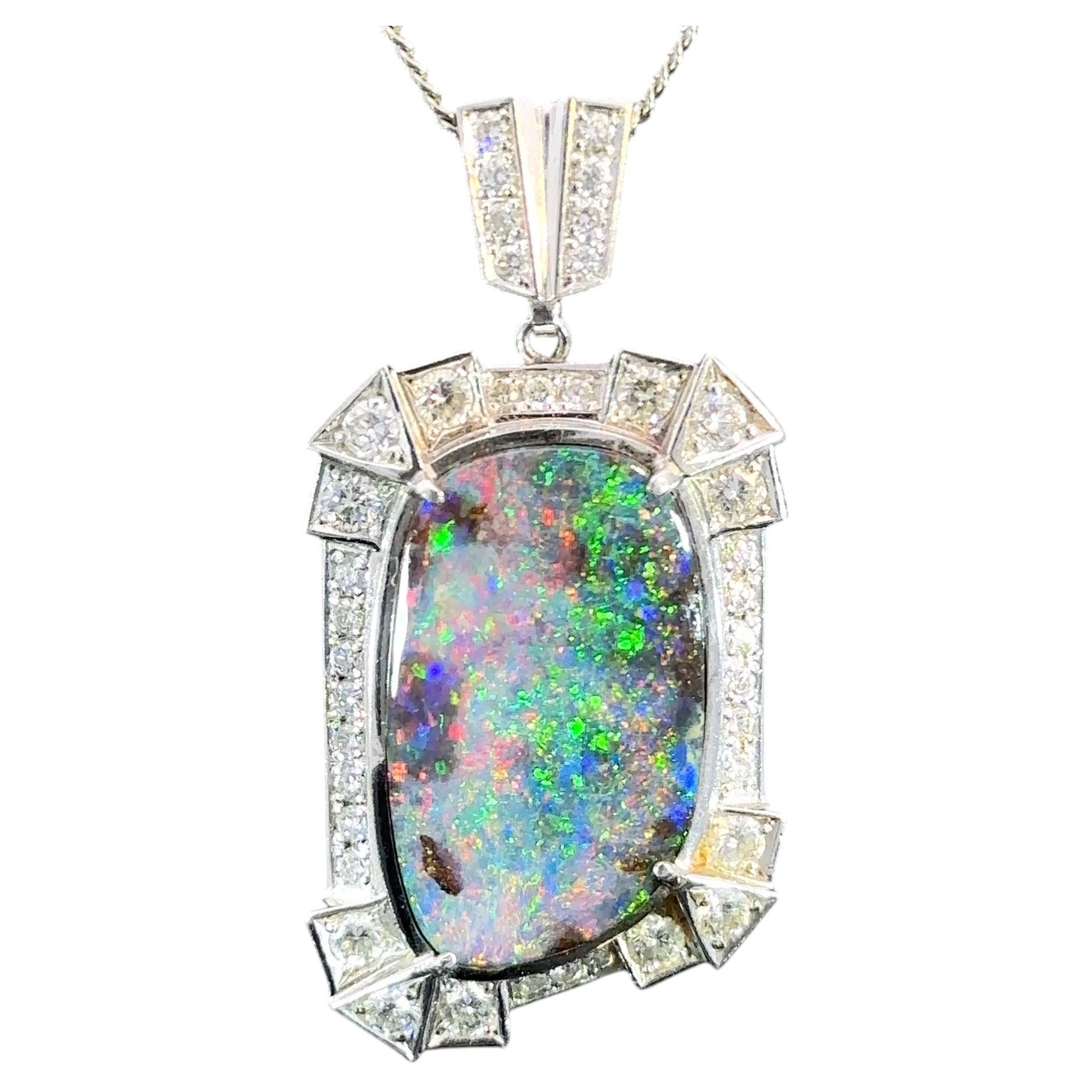 Einzigartige 11.7 CTW Australian Boulder Opal Diamant Platin Anhänger Halskette