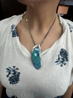 One of a Kind 122.75 Carat Australian Boulder Opal and Diamond Platinum Necklace