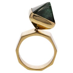 One of a Kind 14 Carat Green Tourmaline Pyramid Ring 18 Karat Gold