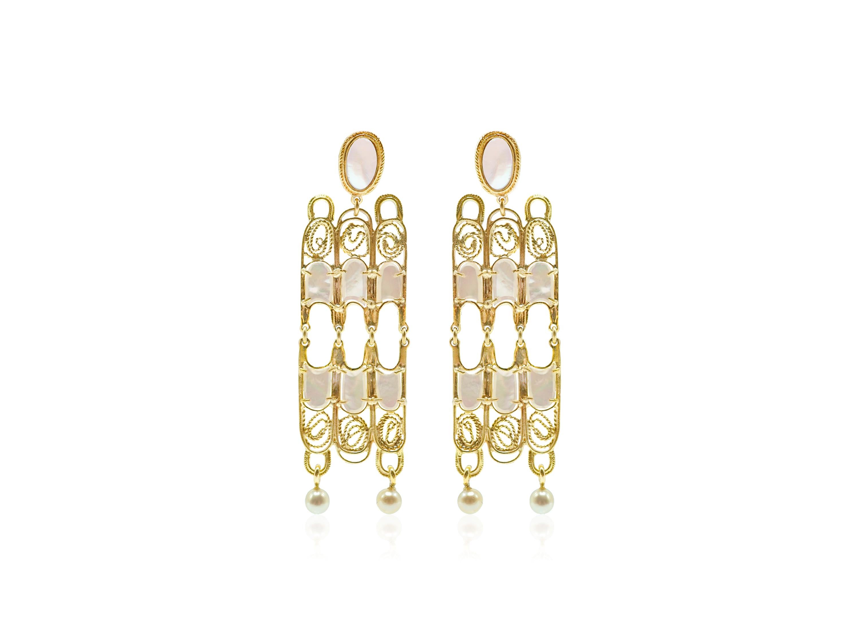 One of a Kind 14K Gold Large Chandelier Maxi Pearl Earrings by Mon Pilar For Sale 1