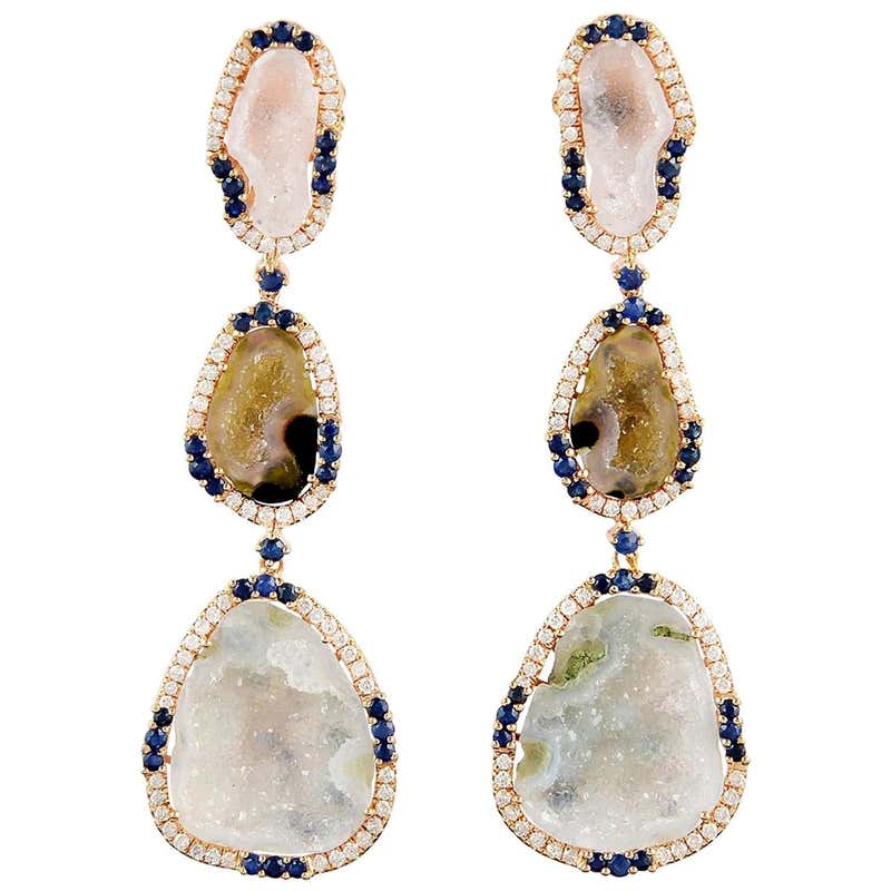 Geode Blue Sapphire Diamond 18 Karat Gold Earrings For Sale at 1stDibs ...