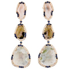 One of a kind 17.32 Carat Geode 18 Karat Gold Diamond Earrings