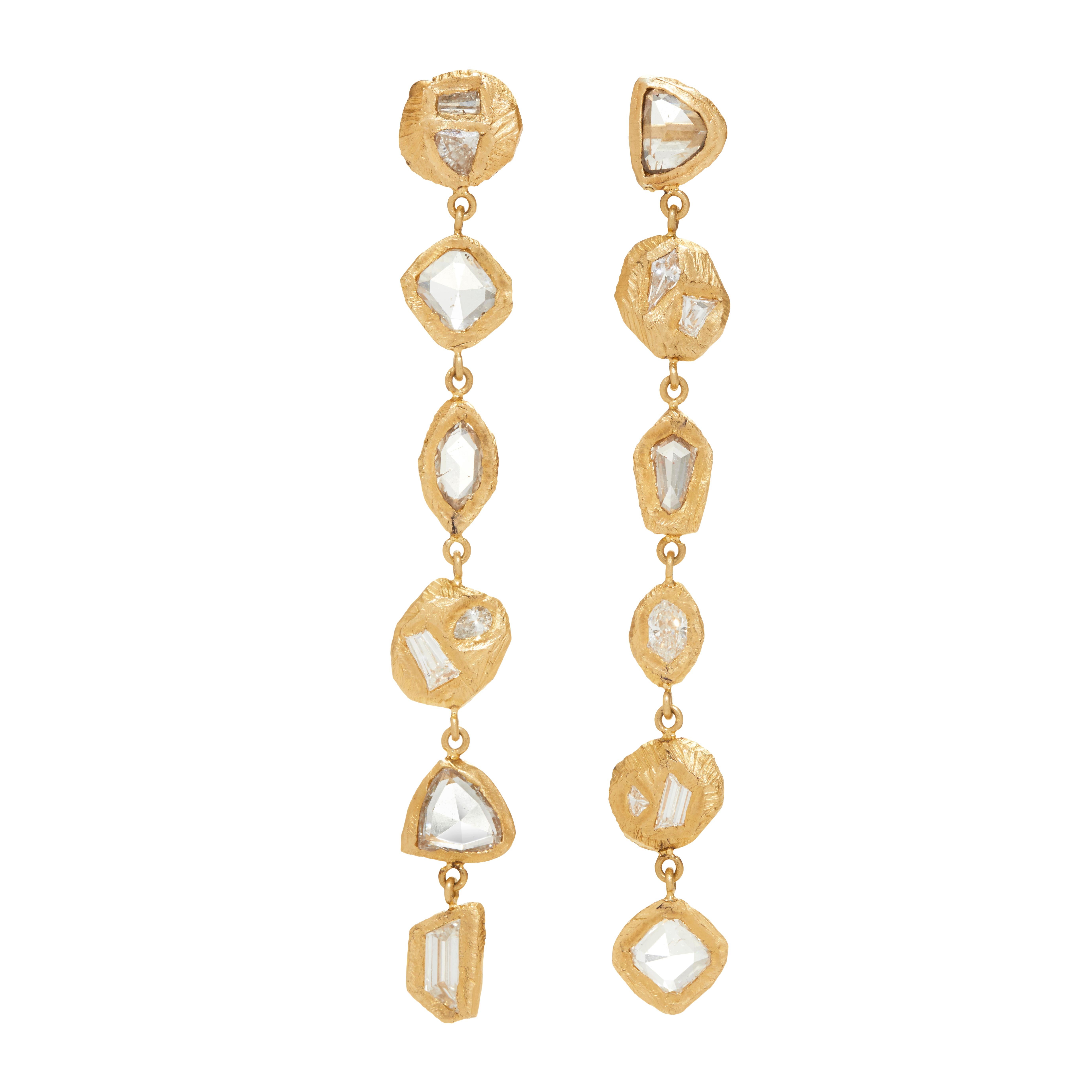 Diamond Yellow Gold Drop Earrings For Sale