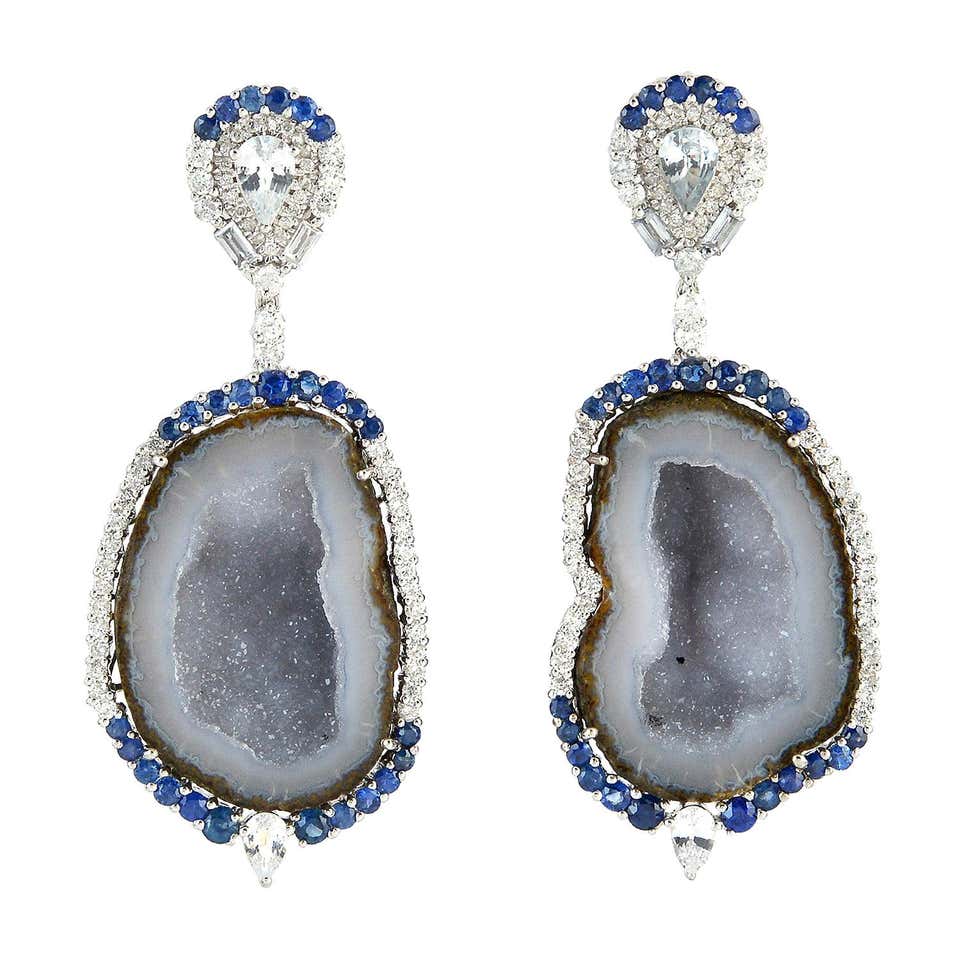 Geode Blue Sapphire Diamond 18 Karat Gold Earrings For Sale at 1stDibs ...